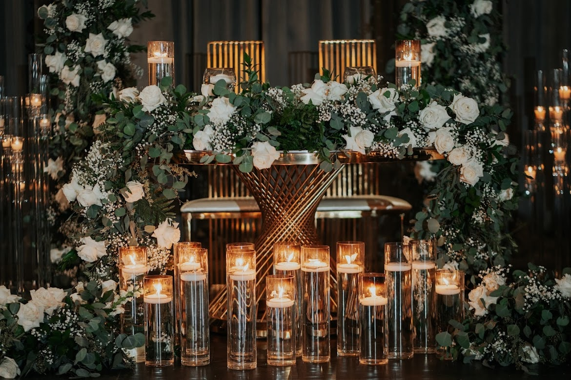 Sweetheart table with floating candles